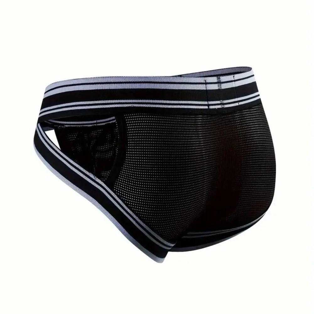 Jockmail Black and White Striped Jockstrap.